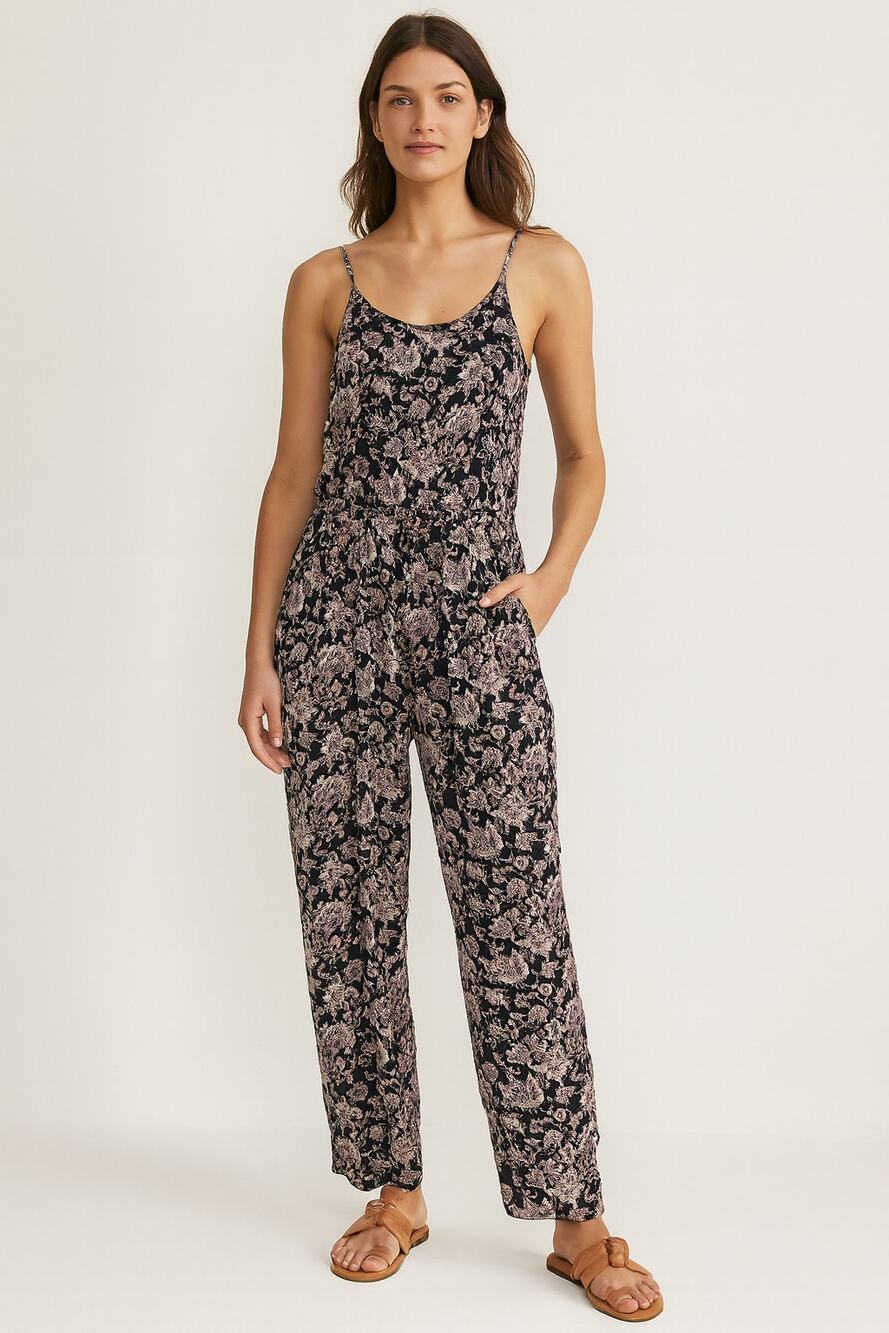 Lucky Brand Floral Strappy Jumpsuit w/ Pockets Med– Jogger Style
